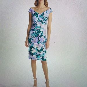Floral print off the shoulder sheath dress